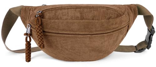 Aucuu Sac Banane en Velours Côtelé - Polyvalent pour Femme avec Sangle Réglable - Idéal pour Shopping, Voyage, Sorties et Travail - Brun