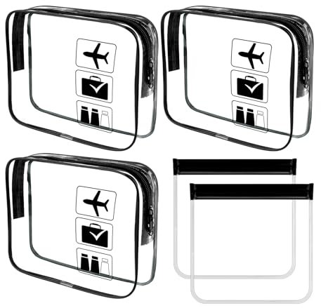 5 Pcs Clear Travel Toiletries Bag Kit 20X20 cm Airport Security Liquids Bags Waterproof Wash Bags for Holiday Essentials Women and Men