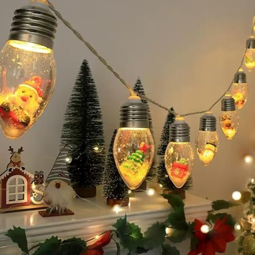 Luci natalizie a forma di globo di neve, 1,5 m, 10 lampadine alimentate a batteria, luci per albero di Natale, decorazione vintage natalizia per albero di casa, albero di Natale