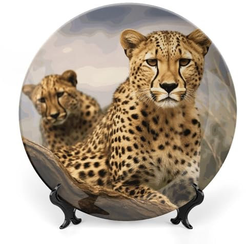 FZQVSGW Dekorative Keramikteller, cooler Leopardenmuster, dekorativer Teller mit Präsentationsständer, Vitrinenteller, personalisierte Keramikteller für Heimdekoration, 25,4 cm