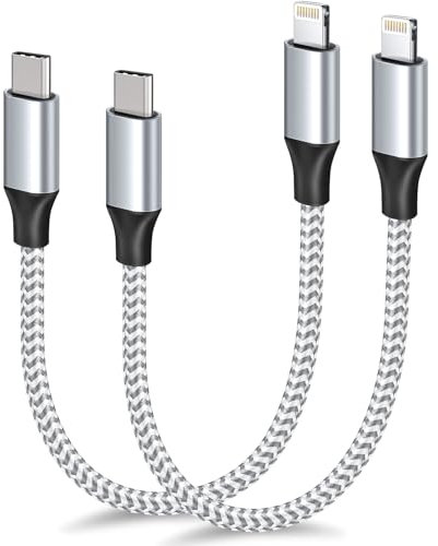 1ft USB C to Lightning Cable Short, 2 Pack PD USB C iPhone Charger Cable MFi Certified, 12 inch Fast Charging Type C to Lightning Cord Nylon Braided for iPhone 14/13/12/11Pro/X/XR/XS/8/7/6s/Plus/iPad