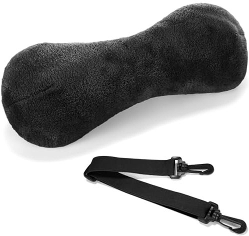 Colingmill 1 x Nackenkissen für Liegestuhl, Kopfstütze, Knochenform, Plüsch, mit verstellbarem Gurt, Nackenstütze und Schmerzlinderung, kurviges Kopfkissen für Auto, Reise, Flugzeug (schwarz)