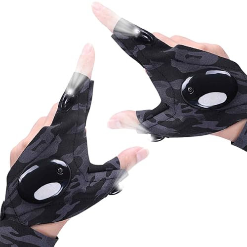 ZUOQIANG Geschenke für Männer, LED Handschuhe mit Beleuchtung, Handschuhe mit Licht Männe, Angel Geschenke für Männer Papa, Männer Geschenke für Weihnachten Geburtstagsgeschenk(Tarnung)