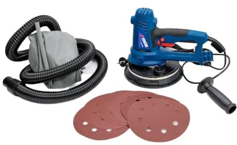 Levigatrice a secco a mano con luce LED DEDRA, 750 W, 1500-2700 giri/min, 180 mm, per la lavorazione del gesso, con aspirazione della polvere, peso 3,1 kg, cavo lungo 4 m