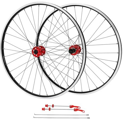 29 Zoll MTB Laufradsatz, Aluminiumfelge, Scheibenbremse, Vorderrad Hinterrad Fahrrad Laufräder für 7-12-fach Kassette (29 Zoll - Rot Nabe)
