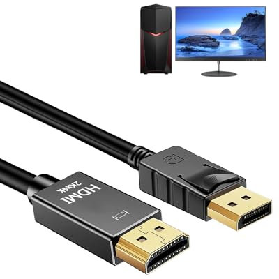 4k Displayport to HDMI 1.8m Cable, [gold-Plated Connectors, Aluminium Shell] Nylon Braided Dp Computer to HDMI Lead for Multi-screen,Compatible for Lenovo, Dell, Hp, Asus and Other Brand