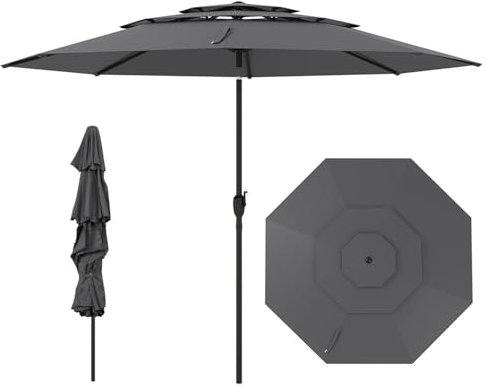 COSTWAY Sonnenschirm windfest stabil, 300 cm Gartenschirm mit Kurbel, beidseitig um 30° knickbar, UV-Schutz, Terrassenschirm belüftet, Marktschirm für Terrasse, Garten, Balkon (Grau)