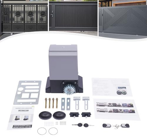 Schiebetorantrieb Set 1600kg 750W Garagentorantrieb mit 2 Fernbedienung Toröffner, 2 Entriegelungsschlüssel und Automatische Schließfunktion für Hotelbis Fabrik
