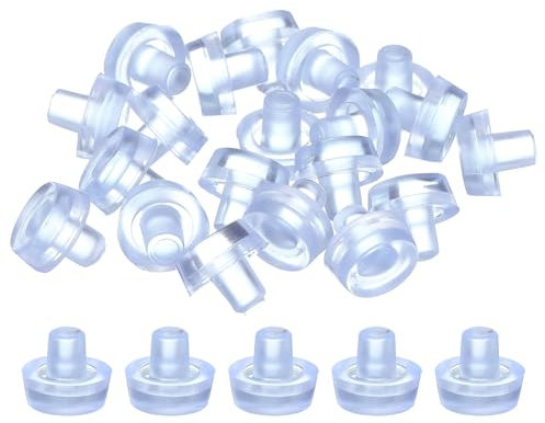 QUARKZMAN Patins De Table en Verre avec Tige, 20Pcs Patins Anti-Dérapants en Caoutchouc en Forme De Cèpe pour Trou De 6mm, Protège-Pieds Et Embouts pour Meubles (Transparent)