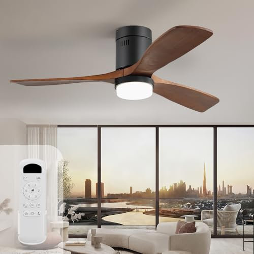 Sofucor Madera Ventilador de Techo con Luz 132cm, 6 Velocidades, Mando, Temporizador, Motor DC, LED Silencioso Ventilador Techo con Lampara para Dormitorio Salon