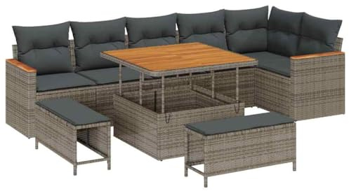 vidaXL Garten-Sofa-Set mit Kissen mit Speicher Grau Poly Rattan, Garten und Terrasse, moderner modularer Stauraum-Sofa, UV-beständige Möbel, Kissen-Sitzgruppe
