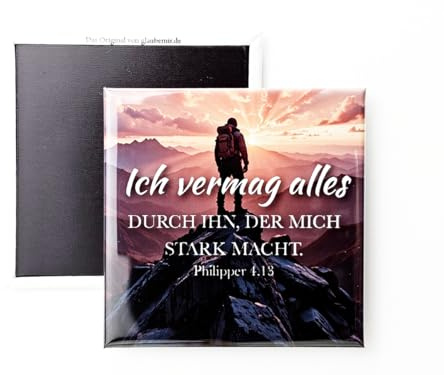 Christlicher Kühlschrankmagnet Ich vermag alles – Kraftvoller Magnet mit Bibelvers Philipper 4,13 | Stärkendes Geschenk zu Taufe, Kommunion & Konfirmation | Handgefertigt & Hochwertig