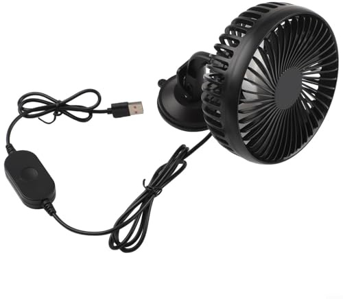 USB-aufladbarer 12 V 24 V Auto-Lüfter mit drei Geschwindigkeiten, einstellbarem Luftstrom, 360-Grad-Rotationsdesign und Saugnapf-Basis für den Fahrzeuggebrauch (schwarz)