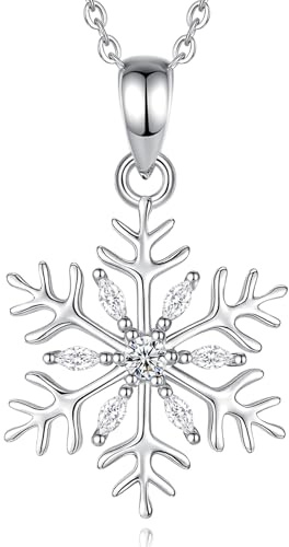 CELESTIA Schneeflocke Anhänger Kette Silber 925 Damen Halskette Rhodiniert Silber Zirkonia Weihnachten Schmuck Geschenke für Frauen 44 CM