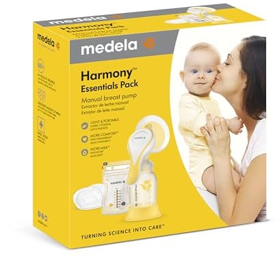 Medela Harmony Essentials Pack – Set con tiralatte manuale Harmony, coppa per il seno PersonalFit Flex, sacchetti per il latte materno e coppette assorbilatte – Ideale per l’uso fuori casa