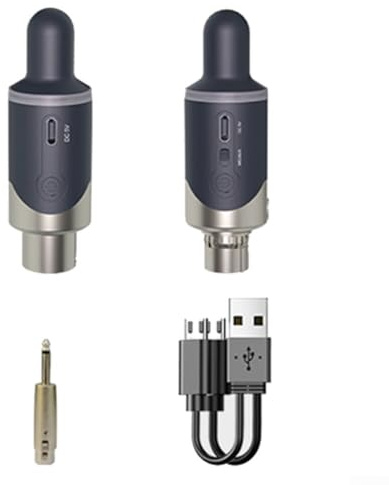 UHF Kabelloser XLR-Sender und -Empfänger: wiederaufladbarer Mikrofonadapter mit 30–50 m Reichweite, integrierter Akku für dynamische Mikrofone und Kondensator-Mikrofone, Metall + ABS, kompatibel mit