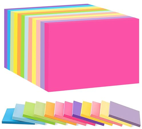 1200 Sheets Farbige Haftnotizen, 12 Blöcke 10 × 15 cm Haftnotizen Klebezettel, 12 Farben Einfach zu Posten Sticky Notes für das Tagesplanungs-Notizbuch (12, 10 * 15 cm Rechteck Fluoreszierende Farbe)
