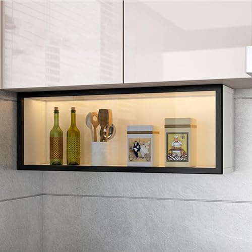Hltdzer Wandmontierte Vitrinen Schrank mit Aufklappbaren Glastüren für Küche Wandhängendes Gestell aus Massivholz mit Sensorlicht für Küche und Esszimmer(White,50 * 19 * 30cm/19.7 * 7.5 * 11.8in)