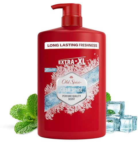 Old Spice Cold Spice Shower Gel & Shampoo 1000ml VALUE PACK | Face and body wash, cool mint perfume
