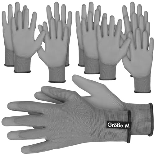 AGT BAU-Handschuhe: 12 Paar Arbeitshandschuhe, PU-beschichtet, Größe M/8 (Handschuhe für Gartenarbeiten)