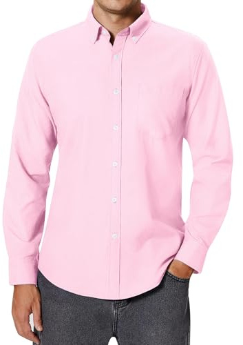 siliteelon Men's Oxford Shirt Long Sleeve Smart Casual Button Down Shirt | Cotton, Easy Care, Classic Regular Fit, for Business Formal Outfit, Office Work Wear, Fashion Dress Plain Shirts, with Pocket