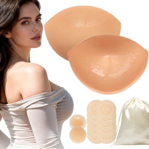 Wieysdoo Double Sided Sticky Bra Inserts, Adhesive Sticky Demi Bra Pads Push Up Enhancers for Bra, Chicken Cutlets Bra Insert, Lightweight & Reusable