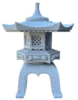 Geosism & Nature Handgeschnitzte chinesische Steinlaterne (rosa Granit), ROKKAKU YUKIMI, 55 cm hoch - GL043D45