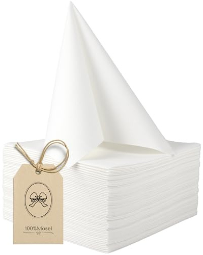 100% Mosel Airlaid Servietten, 50 Stück (40 x 40 cm), in Weiß | Stoffähnliche Optik und Haptik – Premium Tischdeko für Hochzeit, Kommunion, Konfirmation, Taufe und Geburtstag