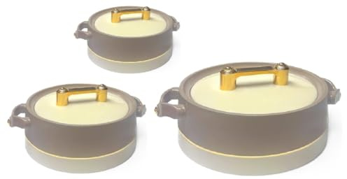 Rishabh Insulated Hot pot Casserole Hot & Cool Food Serving Dish with Lid, Double Wall. Stainless Steel Inside Set of 3 (Size 1500,2000, & 2500ml) (Mauve Grey)