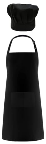 HAGNA Gorro Y Delantal De Chef, Con Bolsillos, Delantal Cocina Para Hombres Y Mujeres, Cinturón Ajustable, Para Cocinar, Bricolaje, Pintura (Negro)
