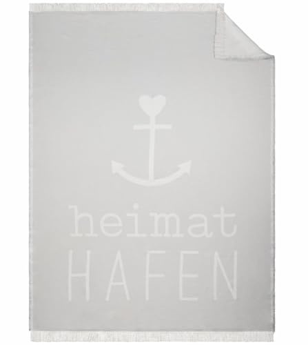 Räder Decke Heimathafen – 200x150 cm Kuscheldecke aus 100% Baumwolle – Wohndecke Grau/Weiß