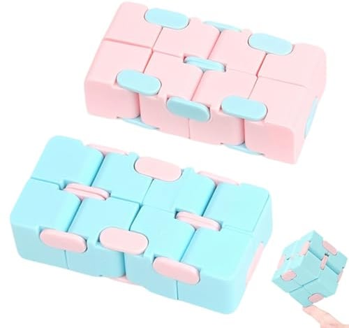 CEJAS 2 Stück Fidget Toys, Infinity Cube, Unendlicher Würfel Spielzeug, Magic Unendlicher Flip Würfel Dekompression Spielzeug, Tötungs Zeit Zappeln Spielwaren Stressabbau Würfel, Blau & Rosa