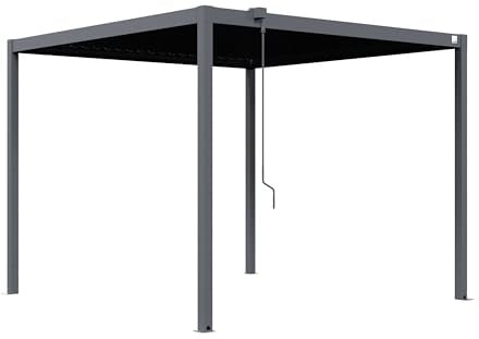 PRIMEYARD Pergola 3x3 m Pfosten und Lamellendach aus Stahl - anthrazitfarbene Terrassenüberdachung