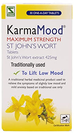Schwabe KarmaMood Maximum Strength - St John's Wort Extract 425mg - Traditionally Used for Low Mood and Mild Anxiety - Traditional Herbal Medicinal Product - 30 Tablets