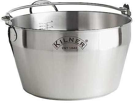 KILNER Einkochtopf aus Edelstahl | 8 Liter | Gebürsteter Edelstahl Topf | Großer Kochtopf mit Liter- und Pint-Messskala | Topf mit Ausgießer | Kochtopf Induktion und alle weiteren Herdarten