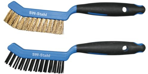 SW-Stahl 09320SB Drahtbürstenset 126 mm, 2-tlg. - Stahl & Messing | Bürsten zur Bremsenreinigung - ergonomische Kunststoffgriffe für Rost, Bremsstaub & Schmutz - ideal für Werkstatt & Service