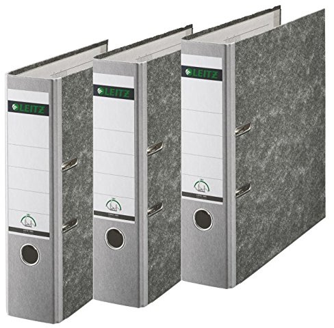 Leitz 310305025 Qualitäts-Ordner 180A mit Schlitzen A4 Breit, 3 Stück grau