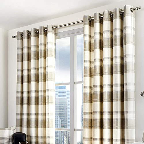 Dreams 'n' Drapes Balmoral Check-Coppia di Tende pronte all'Uso in Cotone 100%, Tela, Natural, Curtains: 66 Width x 72 Drop (168 x 183cm)