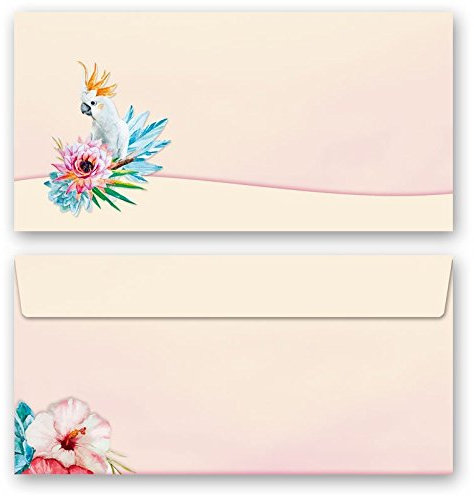 Motiv-Briefumschläge KAKADU 10 DIN LANG (110x220 mm) Briefumschläge ohne Fenster, Selbstklebend mit Abziehstreifen