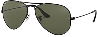 Ray-Ban Unisex Aviator Large Metal Sonnenbrille, Schwarz (Gelstell: Schwarz, Gläser: Polarized Grün Klassisch 002/58), X (Herstellergröße: 62)