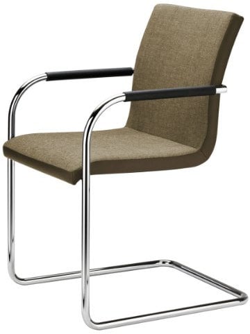 Thonet S 55 PVF Armlehnenstuhl, Gestell verchromt, Armauflagen Elastomerkunststoff, Bezug Divina Melange 2, braun/schwarz