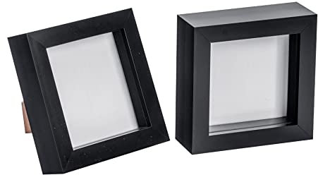 Nicola Spring 3D-Schattenbox-Fotorahmen – 10 x 10 cm (4 x 4 Zoll) – 2 Stück – Schwarze 3D-Fotorahmen-Bilderrahmenbox, kleine quadratische Vitrine für Kunsthandwerk, Andenken