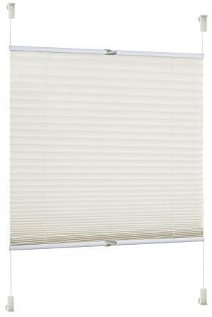 Rapid Teck® Klemm Thermo Plissee 105cm x 130cm beige Blickdicht Faltrollo Jalousie Rollo ohne Bohren Klemmrollo Fertigplissee