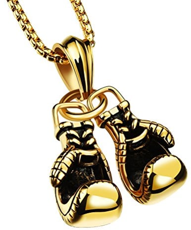PAURO Herren 316l Edelstahl Boxhandschuh Charm Anhänger Halskette Schwarz/Gold/Silber/Regenbogen