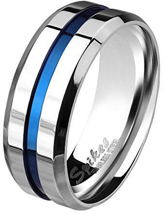 Mianova Herren Band Ring Bandring Edelstahl poliert Zwei Ton Silber mit blauen Inlay Männer Biker Rocker massiv breit Herrenring Größe 71 (22.6)