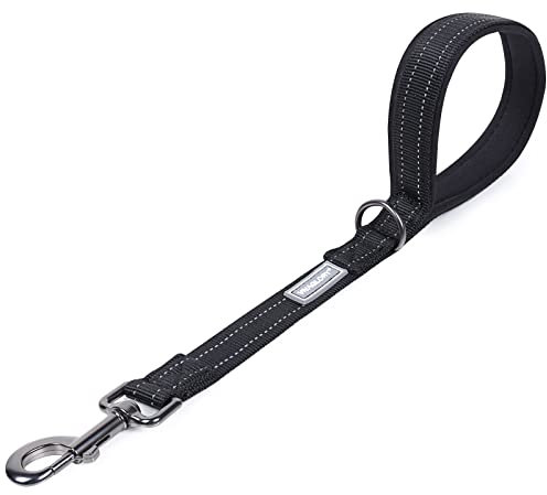 VIVAGLORY Poignée Confortable de Laisse Courte pour Chien, Laisse d’Entraînement et de Marche pour Chiens Moyens et Grands, Noir, 46 cm