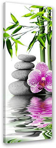 Feeby Bilder - Foto Geschenk - Zen Steine Blumen Orchideen Bambus - 25x70 1tlg - Leinwandbilder Wohnzimmer - Wandbild über dem Bett - Bild Schlafzimmer - Aesthetic Zimmer Deko - Modern Pictures