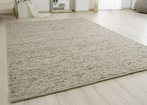 Steffensmeier Handweb Teppich Birgsau | Wolle (Schurwolle), Natur Grau, handgewebt, Größe: 200x250 cm Wohnzimmer und Schlafzimmer