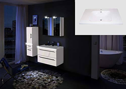 SAM 3tlg. Design Badmöbel-Set Dianta, 90 cm, Hochglanz weiß, LED, Softclose-Funktion, 1 x Waschplatz, 1 x Spiegelschrank, 1 x Hochschrank