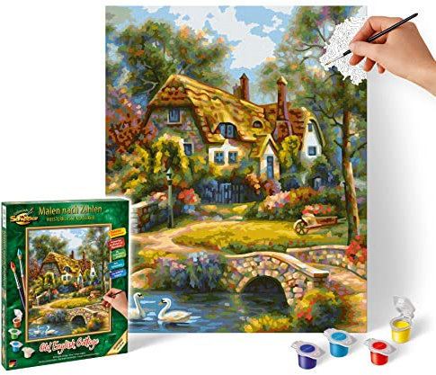 Schipper 609240831 Peinture par numéros Old English Cottage - Photos de Peinture pour Adultes avec pinceaux et peintures acryliques - 24 x 30 cm